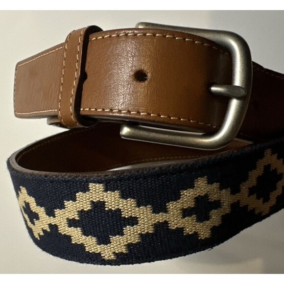 La Matera Unisex Belt Size 34 Navy Blue Corbina Woven Silver Buckle - Picture 4 of 16